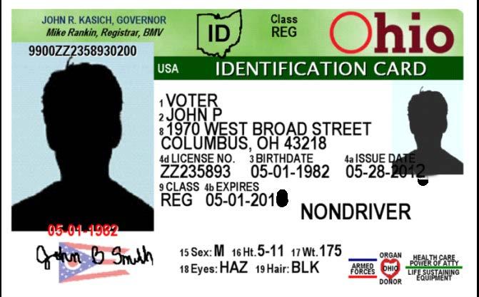 Ohio State Identification Cards An Ohio state identification card may be used to prove a voter s identity for the purpose of voting in Ohio as long as it meets the following criteria: An expiration