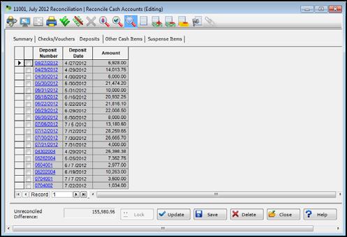 Deposits Sage 100 Fund Accounting Deposits Use the Deposits tab to identify deposits that have cleared the bank and are no longer outstanding.