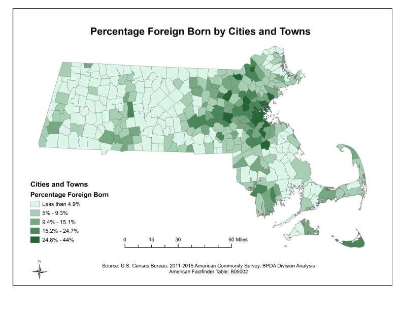 There are 1,095,953 foreign born in Massachusetts, 16.1% of the state population Boston has 190,123 foreignborn residents, 28.