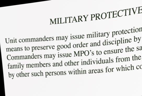 Military Protection Orders (MPOs) Verbal or written (DD Form 2873) direct order from servicemember s Commanding Officer Only available against servicemembers Possible conditions Prohibit contact