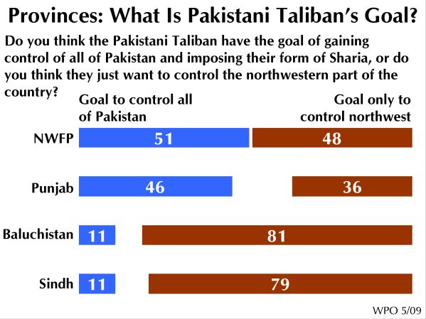 The substantially stronger threat perception in NWFP and Punjab likely reflect the reality that these provinces have born the brunt of militant violence with a sustained Pakistani Taliban suicide