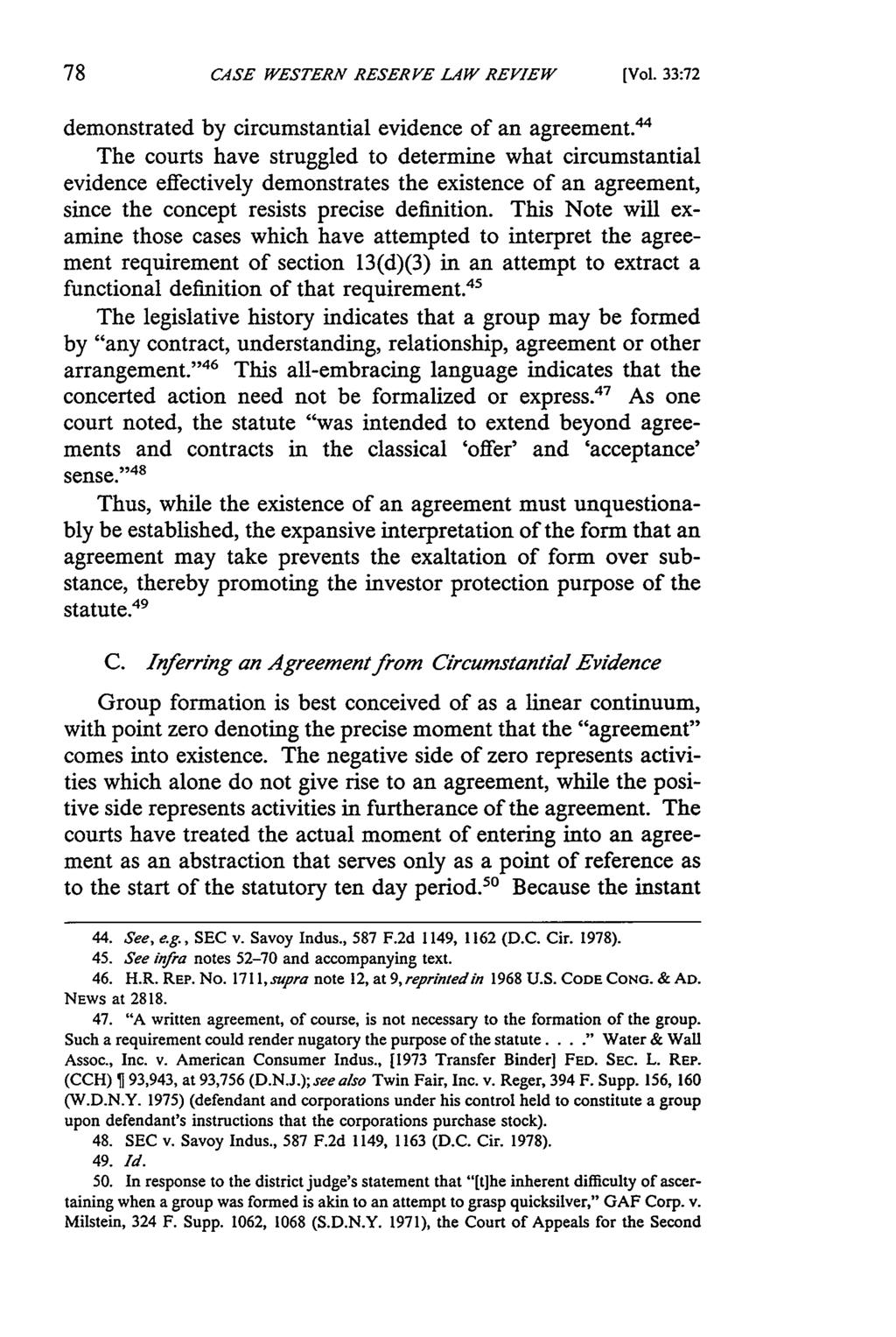 CASE WESTERN RESERVE LAW REVIEW [Vol. 33:72 demonstrated by circumstantial evidence of an agreement.