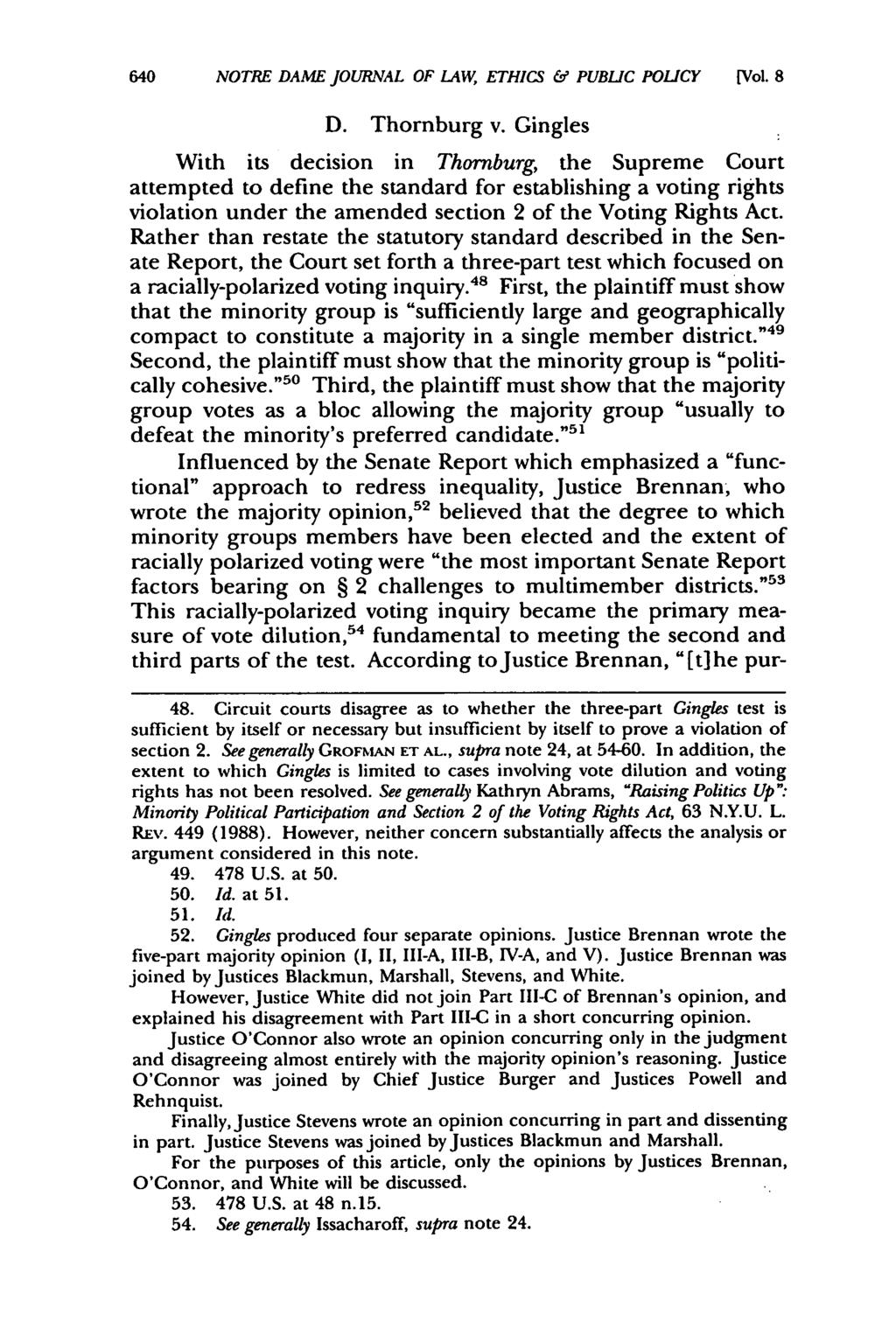640 NOTRE DAME JOURNAL OF LAW, ETHICS & PUBLIC POLICY [Vol. 8 D. Thornburg v.