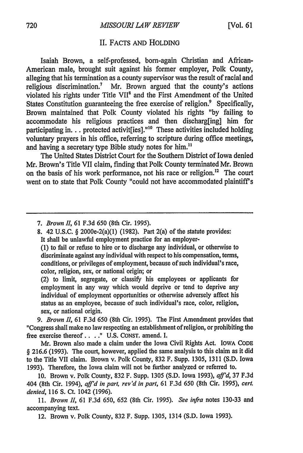 Missouri Law Review, Vol. 61, Iss. 3 [1996], Art. 9 MISSOURI L4W REVIEW [Vol. 61 II.