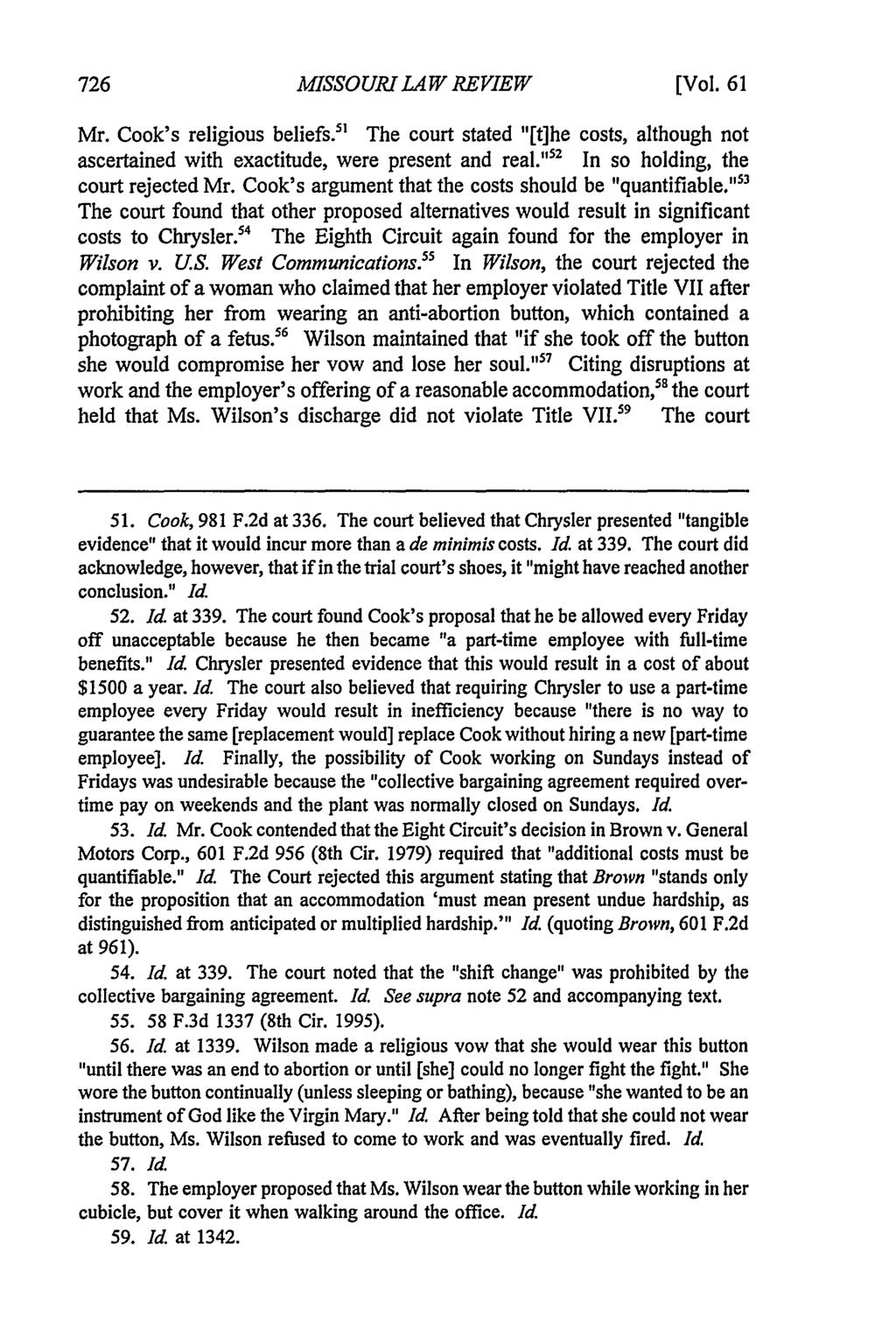 Missouri Law Review, Vol. 61, Iss. 3 [1996], Art. 9 MISSOURI LAW REVIEW [Vol. 61 Mr. Cook's religious beliefs.