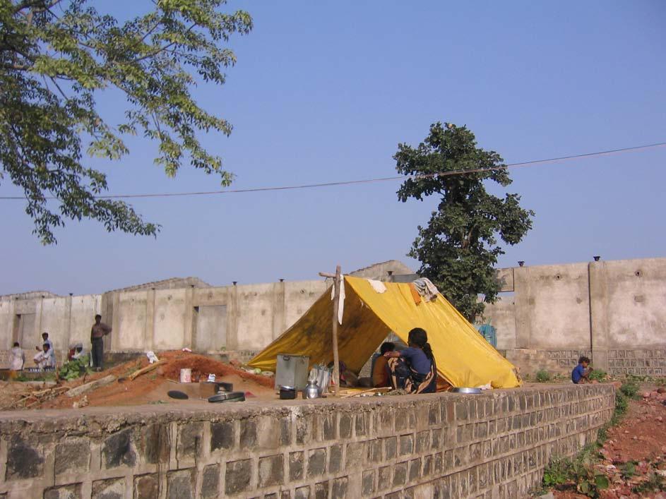 Kothi resettlement site, November 2003 The inhabitants of Panthiaji, who were formerly independent farmers or found work in the nearby forests, have been reduced to paupers.