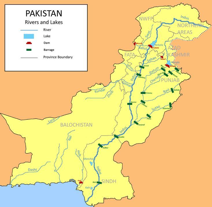 Figure 2: Pakistan Rivers and Lakes. Source: The Third Pole. There are often discrepancies between water discharge measurements at inter-provincial distribution sites.