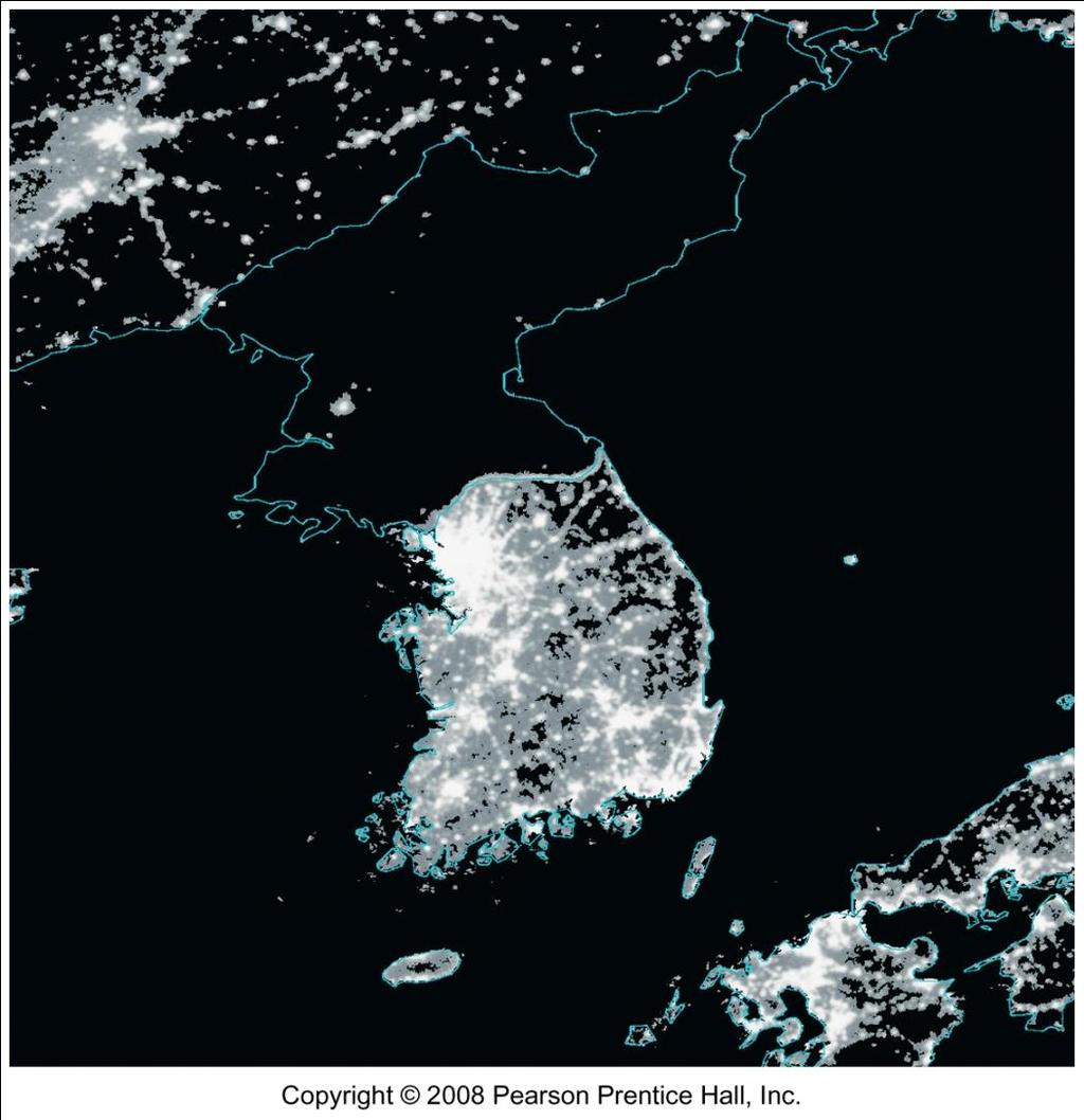 North and South Korea Nighttime satellite image shows the