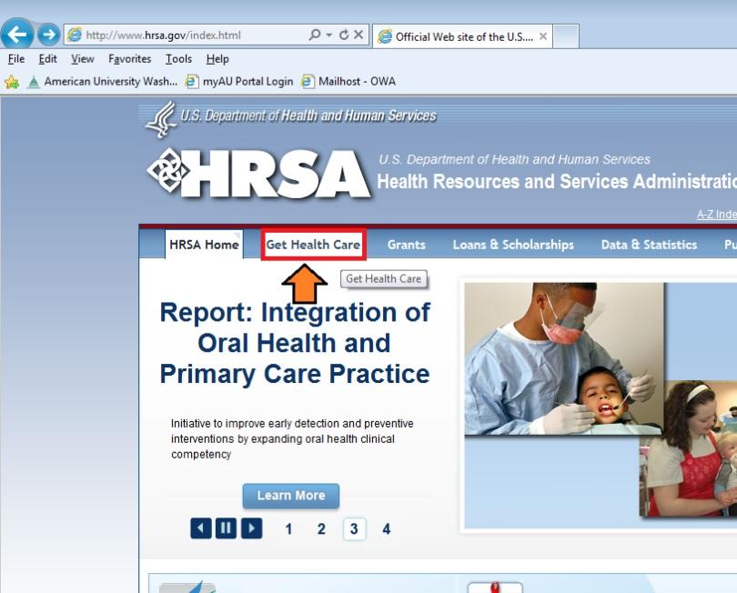 How to find free health clinics in your area Step 1: In IE, go to www.hrsa.