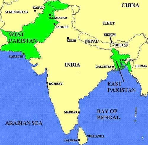 East Pakistan as an exclave in 1947 Two parts were separated by 1,000 miles of Indian territory West Pakistan had the capital, most of the