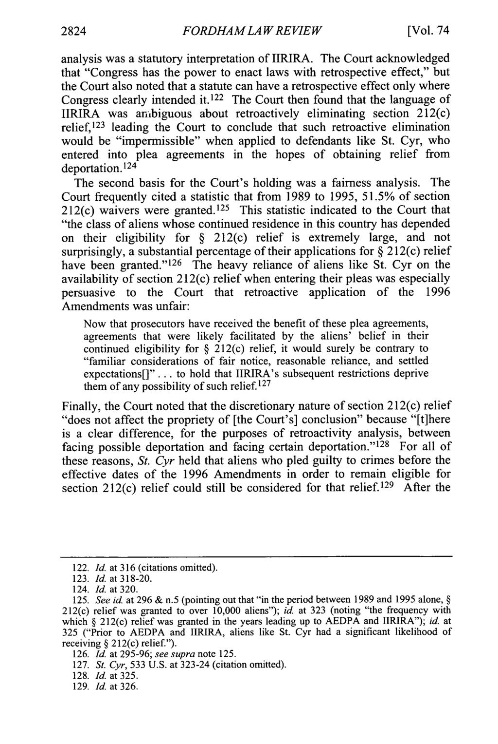 2824 FORDHAM LA W REVIEW [Vol. 74 analysis was a statutory interpretation of IIRIRA.
