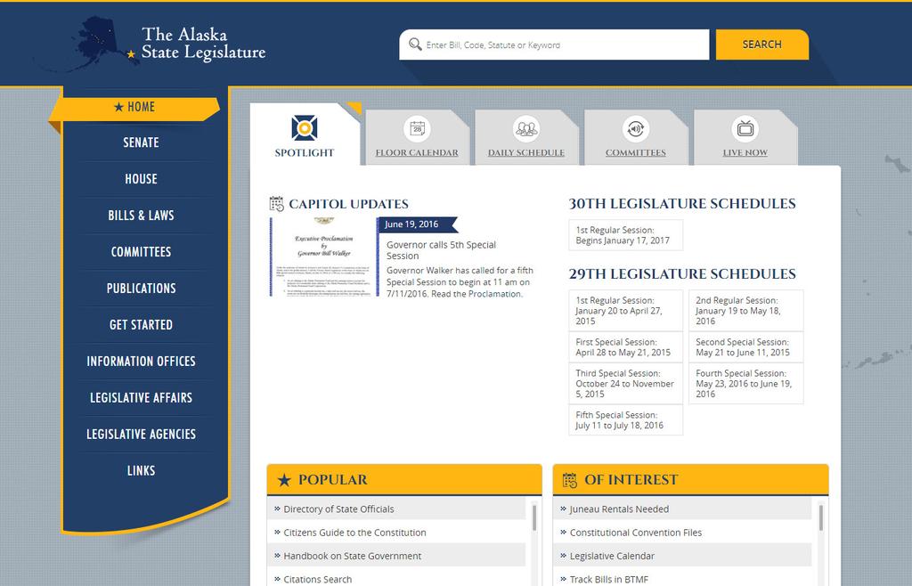 SEARCHING WITHIN BASIS The screen below is the Alaska Legislature s Internet homepage. www.akleg.gov BASIS can be accessed by clicking on the Bills and Laws tab on the left side of the screen.