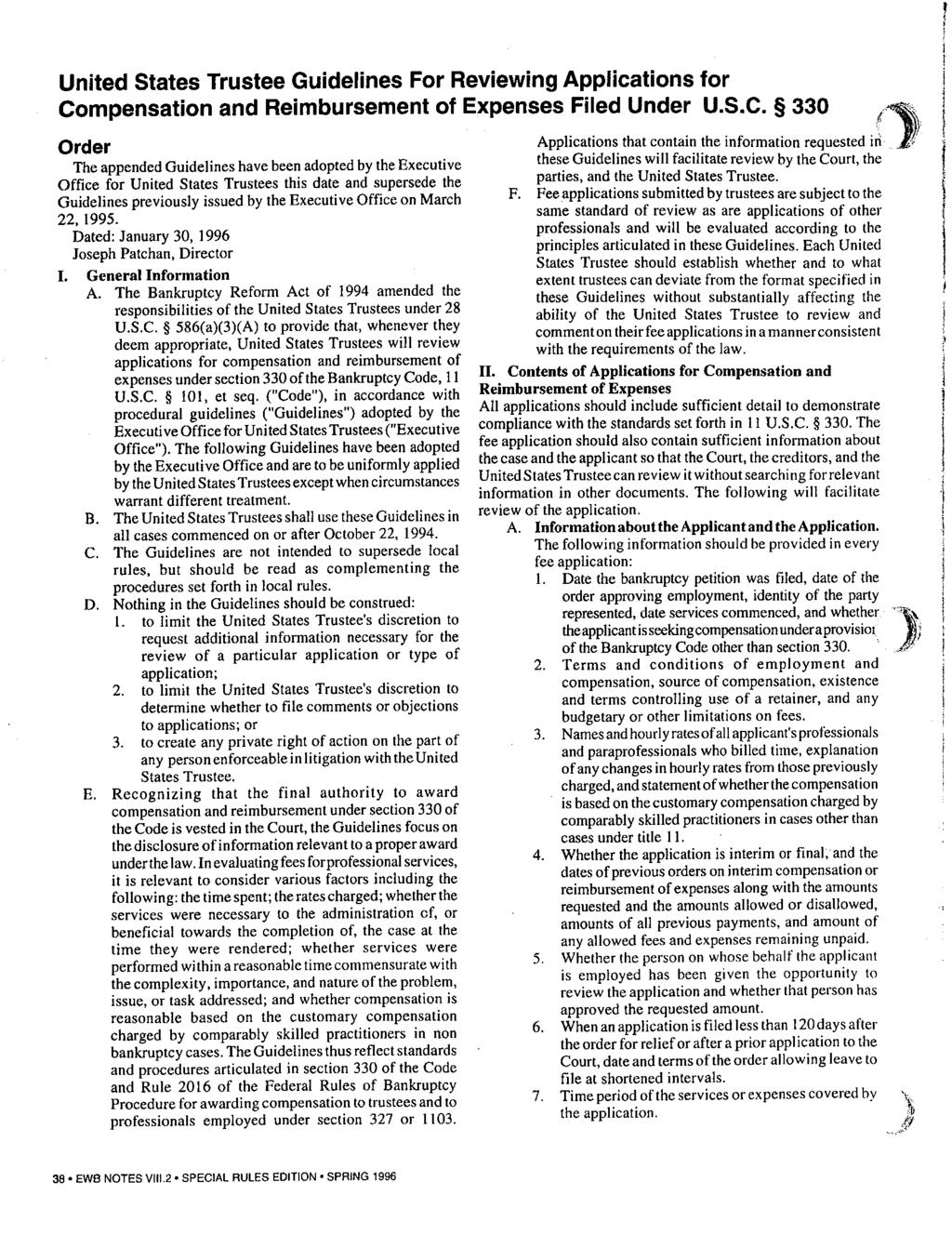 United States Trustee Guidelines For Reviewing Applications for Co