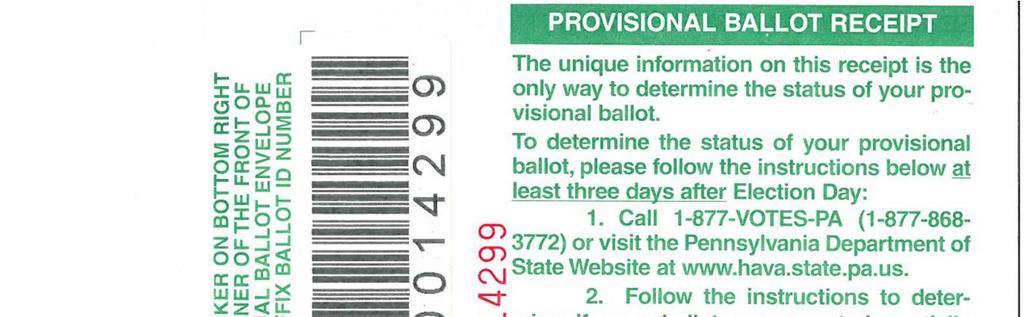 Provisional Ballots This portion of the receipt