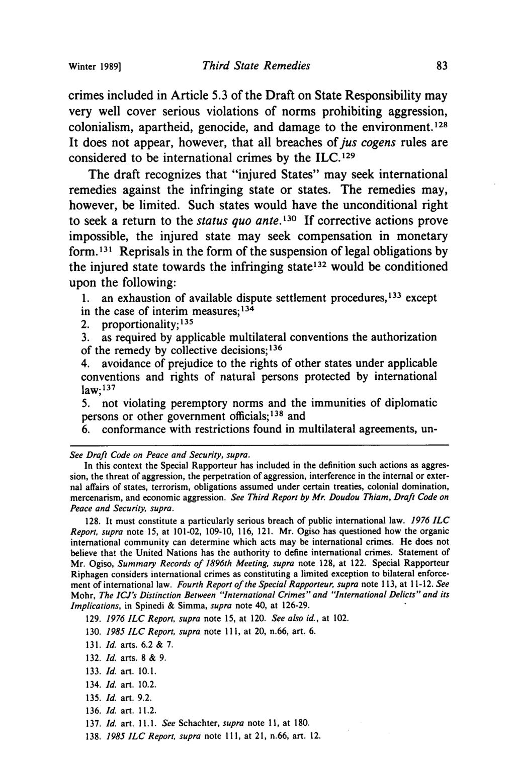 Winter 1989] Third State Remedies crimes included in Article 5.