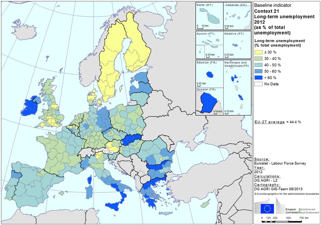 Map 23 Long-term unemployment (as % of total unemployment), 2012 Map 24 -