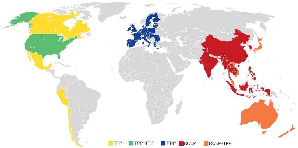 Mega-agreements in the international economy Regional Comprehensive Economic Partnership (RCEP) 48% of the population 29% of world GDP 29% of global exports 28% of global imports 30% of FDI inflows