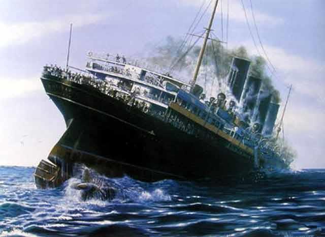 Lusitania sunk off the Irish coast, 17 May, 1915 1200 killed, 128 Americans ship carrying ammunition, war supplies violent American protests to