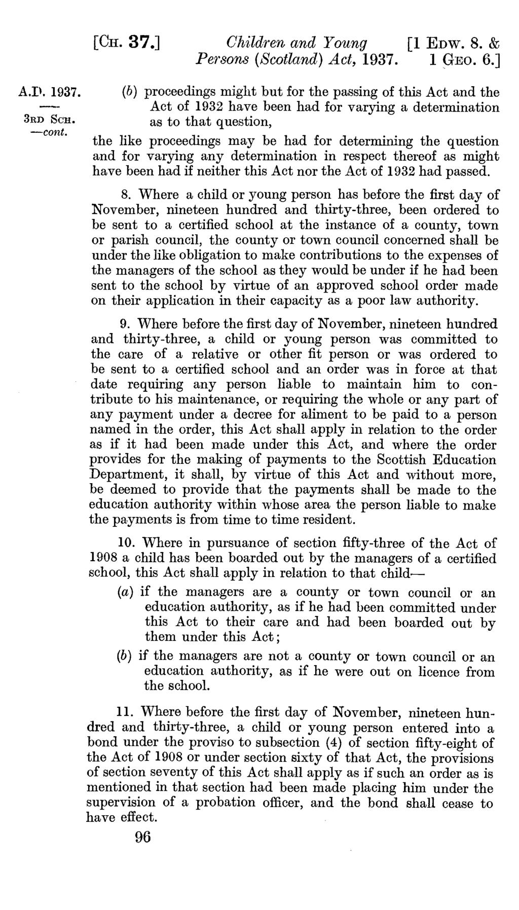 3RD SGH. -coat. [Cx. 37.] Children and Young [1 EDW. 8. & Persons (Scotland) Act, 1937. 1 GEO. 6.