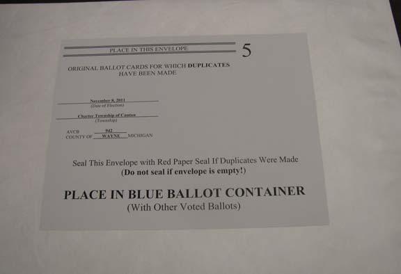 G. Staple the Envelope in which the electronic mailed ballot (example of ballot on page 21.) was returned to the Absentee Ballot Application (see example envelope below). H.