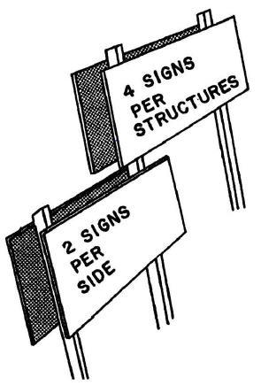 B. Size of Signs 1. A sign structure may consist of two facings so long as only one facing is visible from the approaching traveled way. 2.