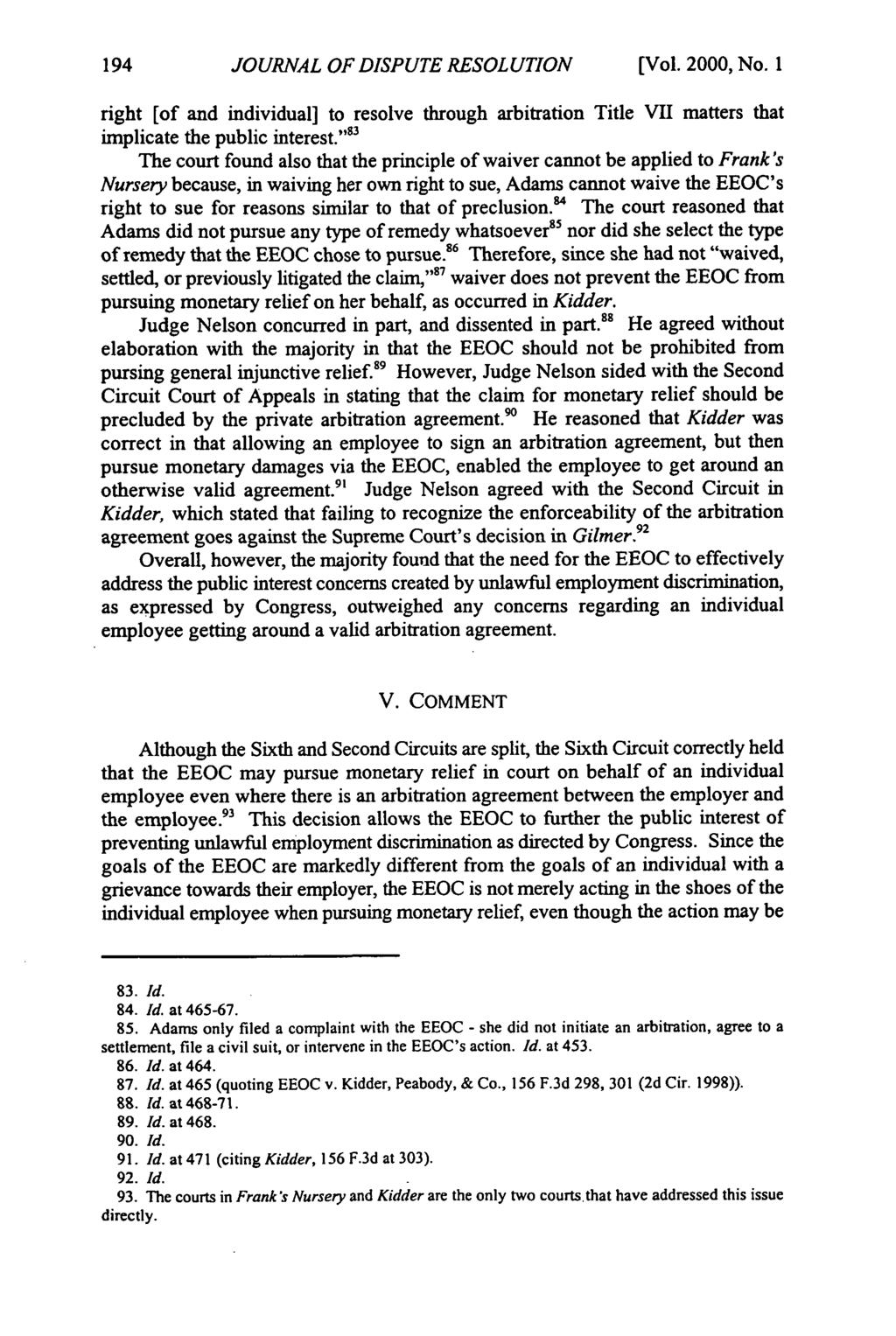Journal of Dispute Resolution, Vol. 2000, Iss. 1 [2000], Art. 17 JOURNAL OF DISPUTE RESOLUTION [Vol. 2000, No.