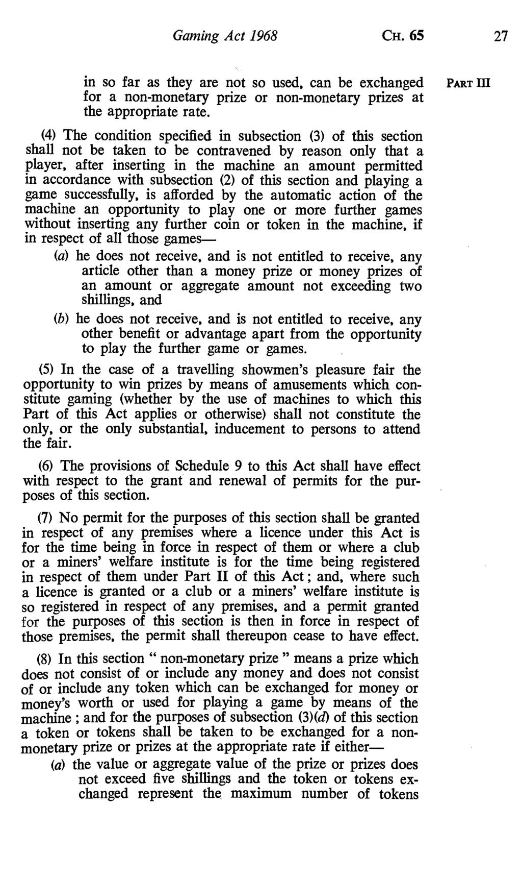 Gaming Act 1968 CH. 65 27 in so far as they are not so used, can be exchanged for a non-monetary prize or non-monetary prizes at the appropriate rate.