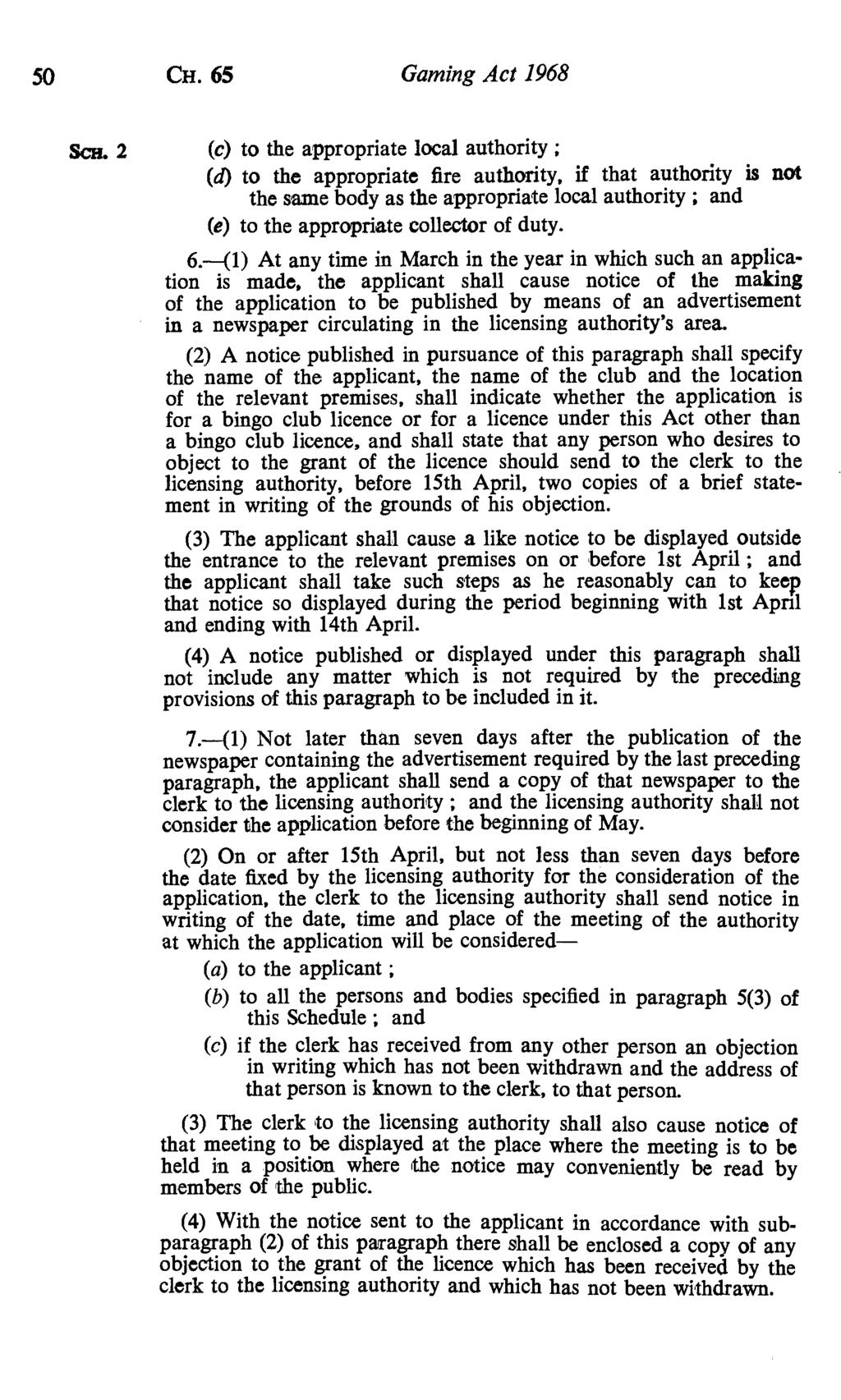 50 CH. 65 Gaming Act 1968 Sox.