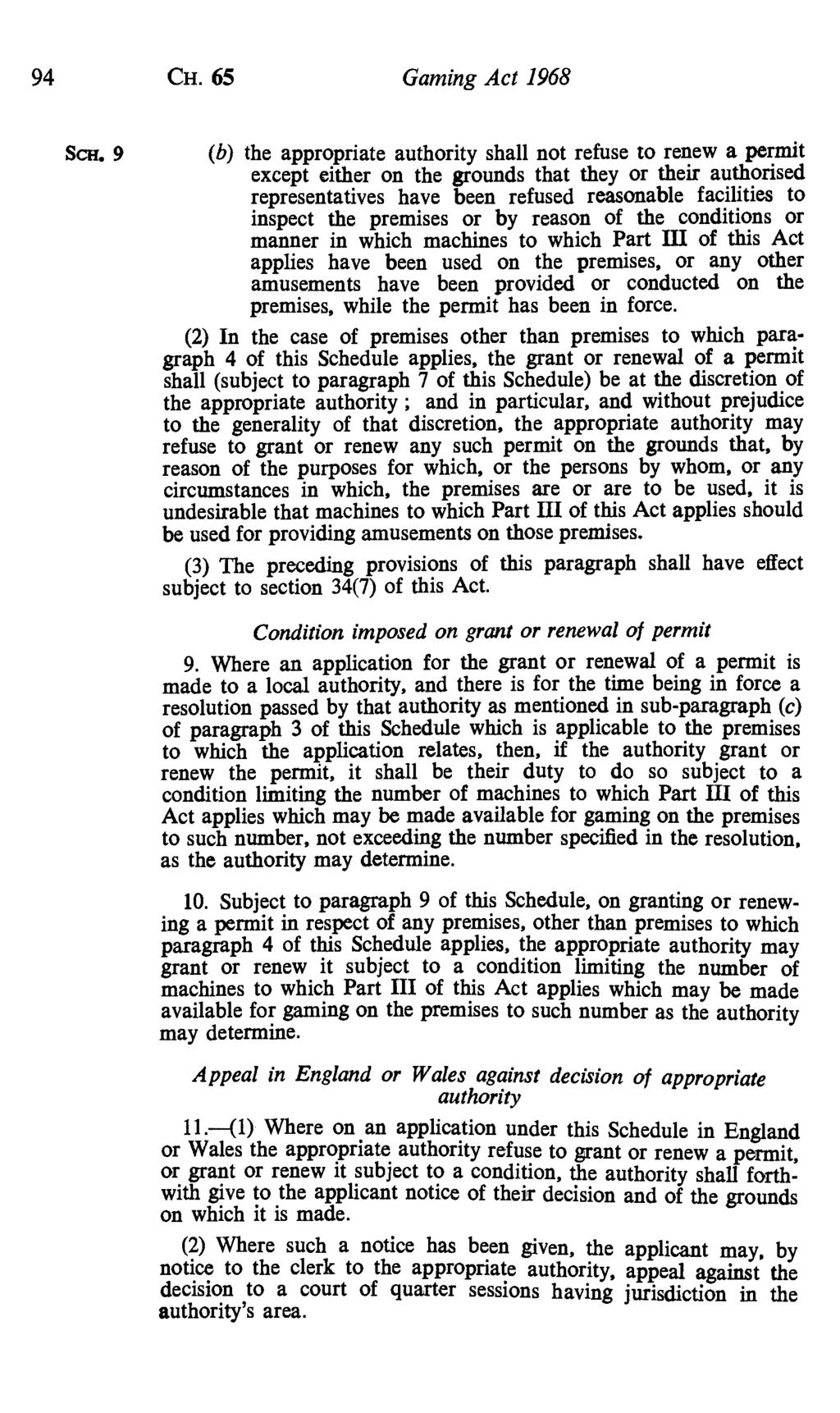 94 CH. 65 Gaming Act 1968 SC H.