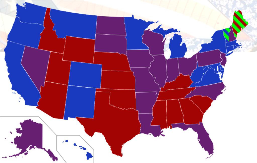 Red both Republican Blue both Democrat Purple One each Green - Independent Structure of the Senate Vice President presides over Senate and casts vote in event of