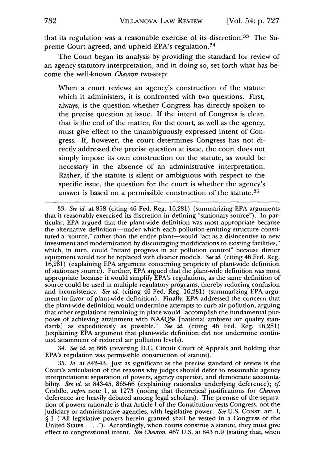 Villanova Law Review, Vol. 54, Iss. 5 [2009], Art. 2 VILLANovA LAW REVIEW [Vol. 54: p. 727 that its regulation was a reasonable exercise of its discretion.