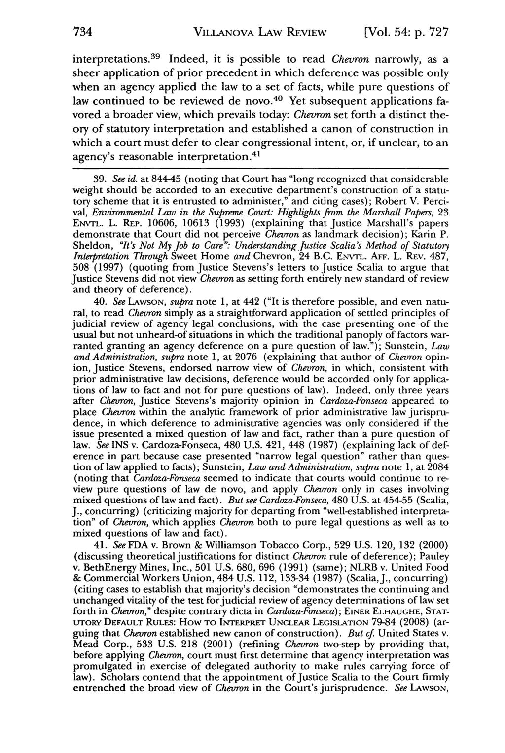 Villanova Law Review, Vol. 54, Iss. 5 [2009], Art. 2 VILLANOVA LAW REVIEW [Vol. 54: p. 727 interpretations.