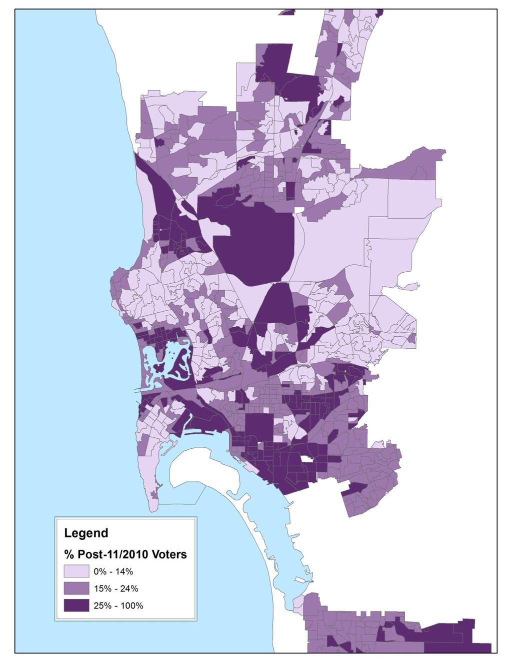 Figure 3: New Voters as a Percentage of All Registered Voters, City of San Diego A large share of new voters are registered Independents; 39.