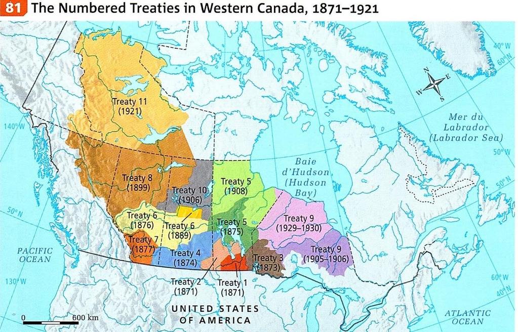 THE NUMBERED TREATIES AND THE CREATION OF RESERVES IN THE WEST Arrival of thousands of colonists and building of railway, reduced indigenous hunting and fishing territories