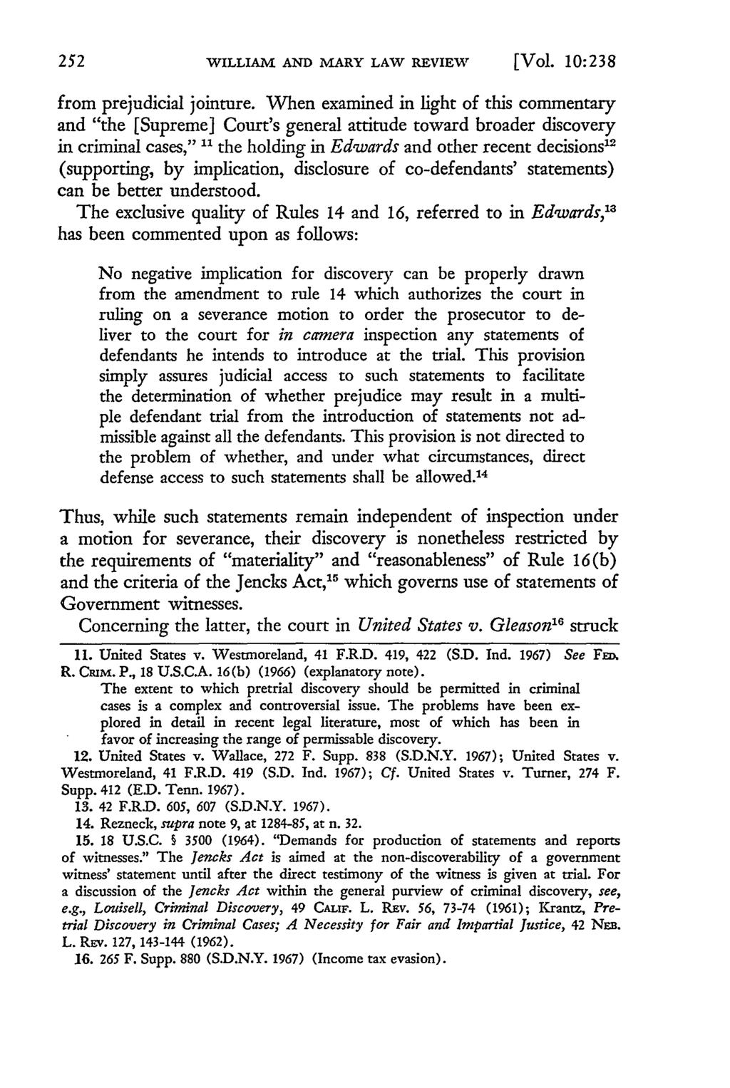 WILLIAM AND MARY LAW REVIEW [Vol. 10:238 from prejudicial jointure.