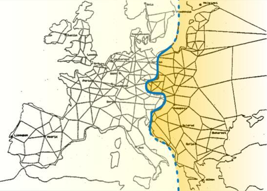 The second map dates 1996 and shows dramatic changes: all the planned motorways (or even more) were built in Western Europe, but almost nothing in the socialist East-Central European