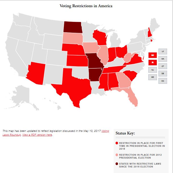 Voter Suppression Map from the Brennan Center for Justice: