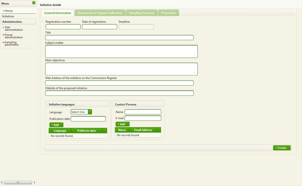 C REATE INITIATIVE To create an initiative, the user needs to click in the 'New' button, in 'Inititives List' screen.