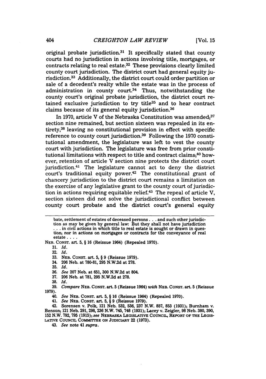 CREIGHTON LAW REVIEW [Vol. 15 original probate jurisdiction.