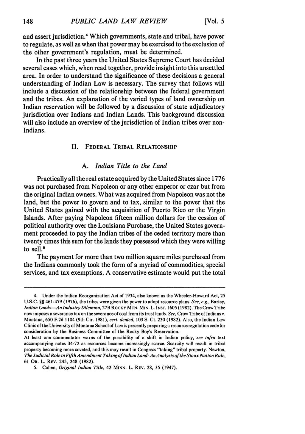 PUBLIC LAND LAW REVIEW [Vol. 5 and assert jurisdiction.