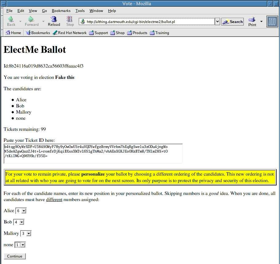 36 Fig. 4. The voting machine responds with a prompt for the permutation. [9], A better ballot box? IEEE Spectrum Online, vol. 39, 10, October 2002. [10] A. Neff and J.