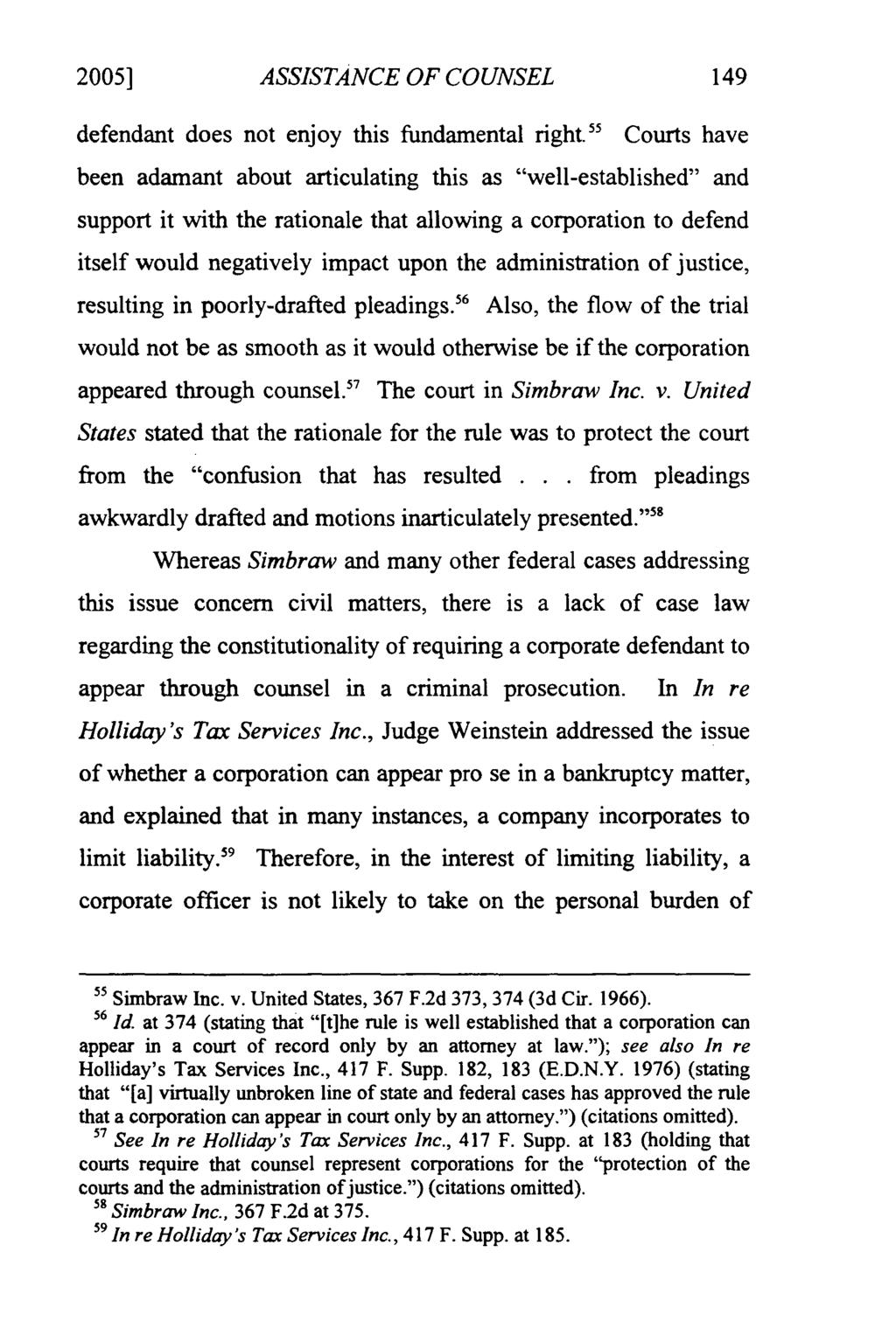 2005] Fitzgerald: Assistance fo Counsel ASSISTANCE OF COUNSEL defendant does not enjoy this fundamental right.