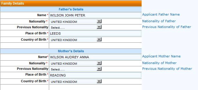 Please see example of Family Details section: If either of your parents is