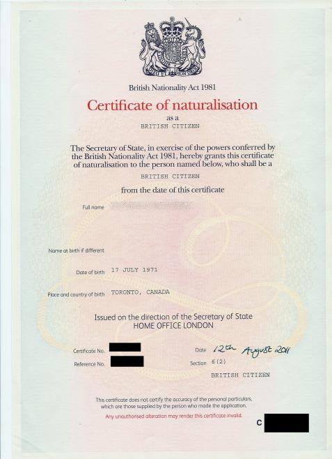 List A document 9 A certificate of registration or naturalisation as a British citizen together with an official document giving the person s permanent National Insurance number and their name issued