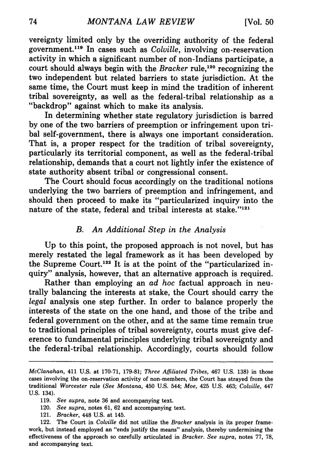 Montana Law Review, Vol. 50 [1989], Iss. 1, Art. 3 MONTANA LAW REVIEW [Vol. 50 vereignty limited only by the overriding authority of the federal government.