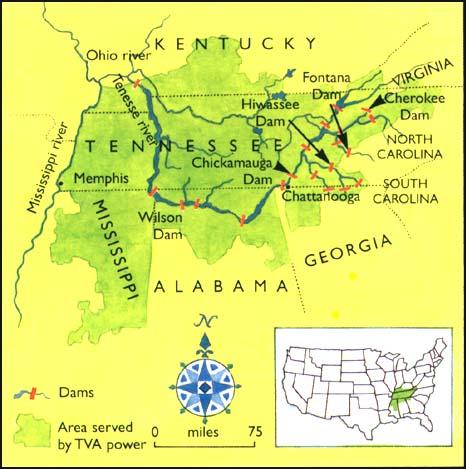 Tennessee Valley Authority Built dams along the Tennessee River and harnessed the water for electricity