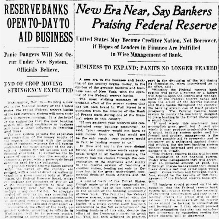Federal Reserve Banks 12 Reserve Banks opened November 21, 1914 Each acts as a depository for the