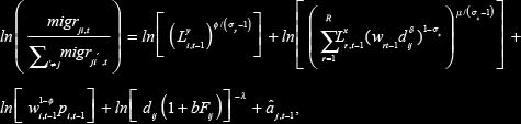 Using equations (6), (7), (9), (10), and (11), and the definition of be written as:, the resulting proportion can (15) With The above equation captures the decision that potential migrants face when