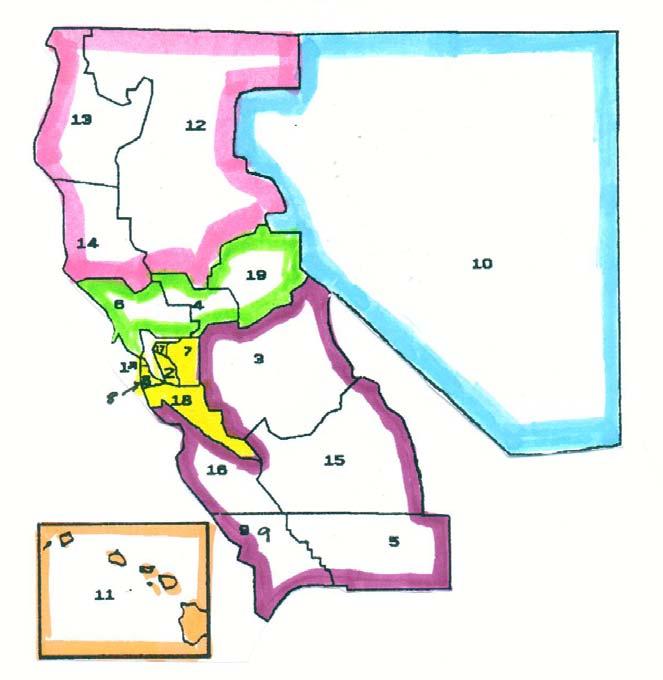 CALIFORNIA-NEVADA-HAWAII DISTRICT Map of Regions and Zones CNH LWML 6 Regions Region I Zones 12, 13, 14 (Pink) Region II Zones 4, 6, 19 (Green) Region III Zones 1, 2, 7, 8, 17, 18 (Yellow) Region IV