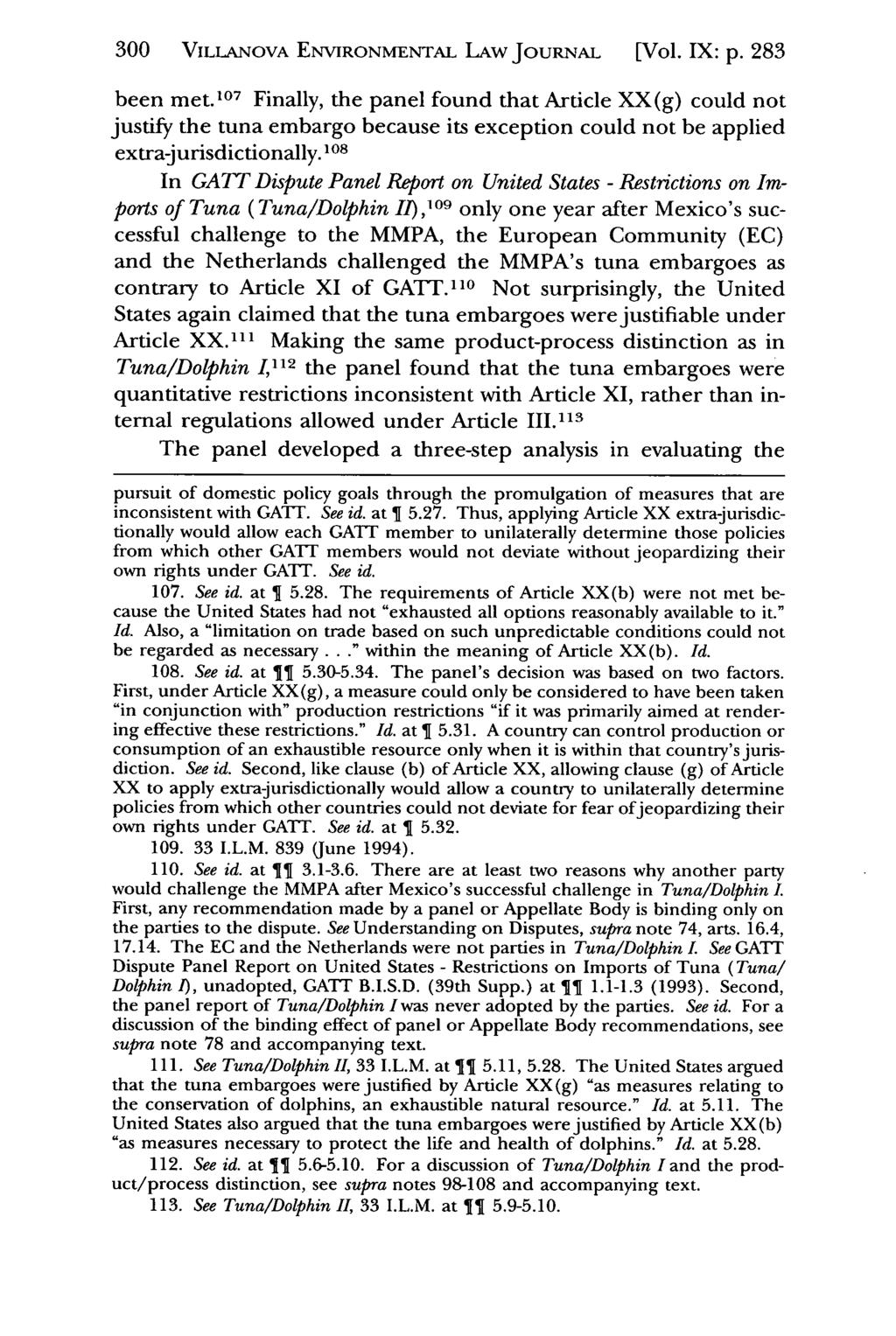 300 VILLANOVA Villanova Environmental ENVIRONMENTAL Law Journal, LAw Vol. JouRNAL 9, Iss. 1 [1998], Art. [Vol. 7 IX: p. 283 been met.